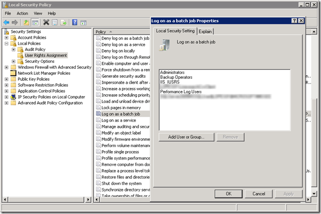 Windows server 2008 log on as batch job rights